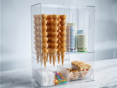 VETRINA PER GELATERIA MULTIUSO PER CONI GELATO, GIREVOLE PER COPPETTE, TOVAGLIOLI, CUCCHIAINI...