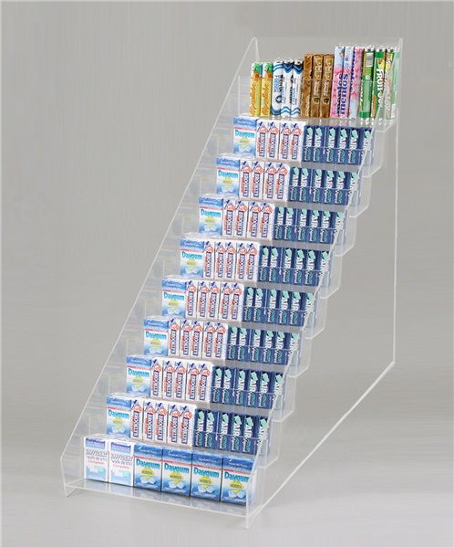 ESPOSITORE DA BANCO PER CARAMELLE CONFEZIONATE A 10 RIPIANI IN SCALA (L.30CM)