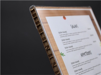 porta menu, leggio da banco in cartone e plexiglass