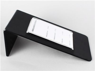 espositore porta prezzi, comunicazioni, avvisi plexiglass nero e trasparente 11,5X20 cm