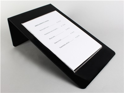 espositore porta prezzi, comunicazioni, avvisi plexiglass nero e trasparente 19X30,5 cm
