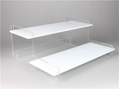 scaletta espositiva a 2 piani smontabile in plexiglass bianco
