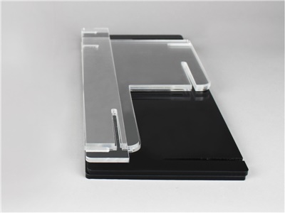 scaletta espositiva a 2 piani smontabile in plexiglass nero