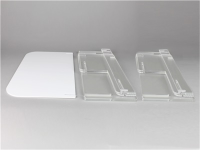 scaletta espositiva a 4 piani smontabile in plexiglass trasparente con crowner neutro