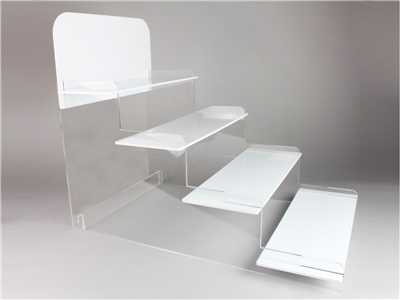 scaletta espositiva a 4 piani smontabile in plexiglass bianco con crowner neutro