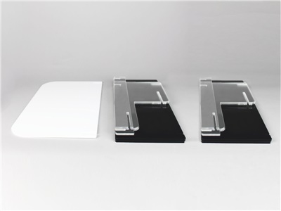 scaletta espositiva a 4 piani smontabile in plexiglass nero con crowner neutro