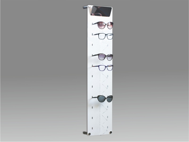 espositore per occhiali da parete a 11 postazioni, plexiglass bianco