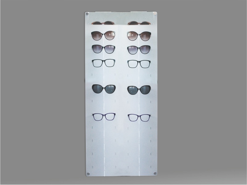 espositore per occhiali da parete a 22 postazioni, plexiglass bianco