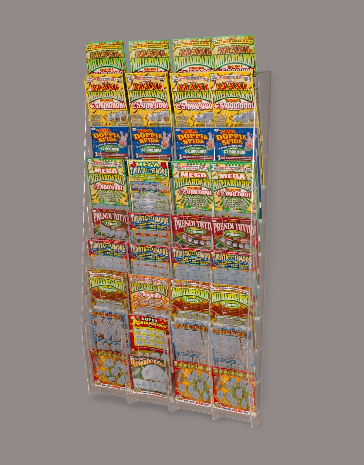 ESPOSITORE DA PARETE PER GRATTA E VINCI A 36 TASCHE (4 O. x 9 V.) PER PARETE DOGATA